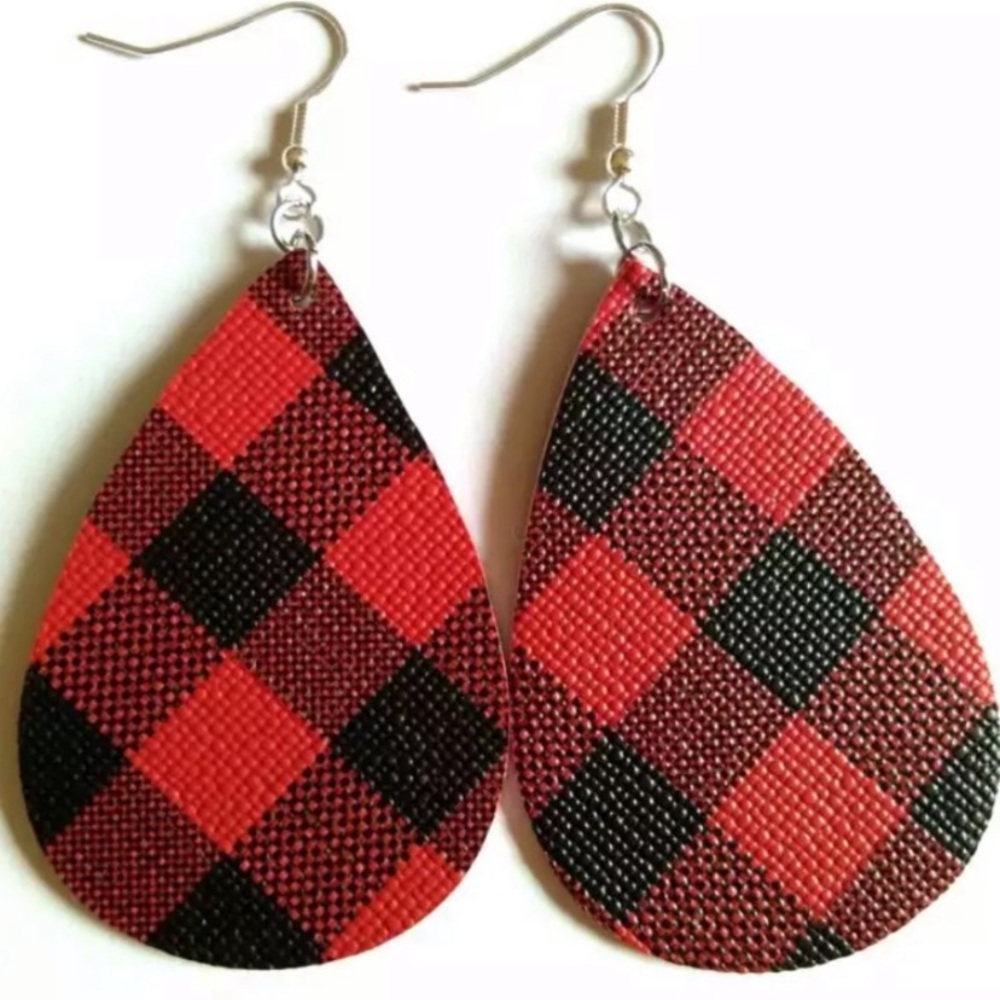 Earrings Buffalo Check plaid  new teardrop - Picture 2 of 3